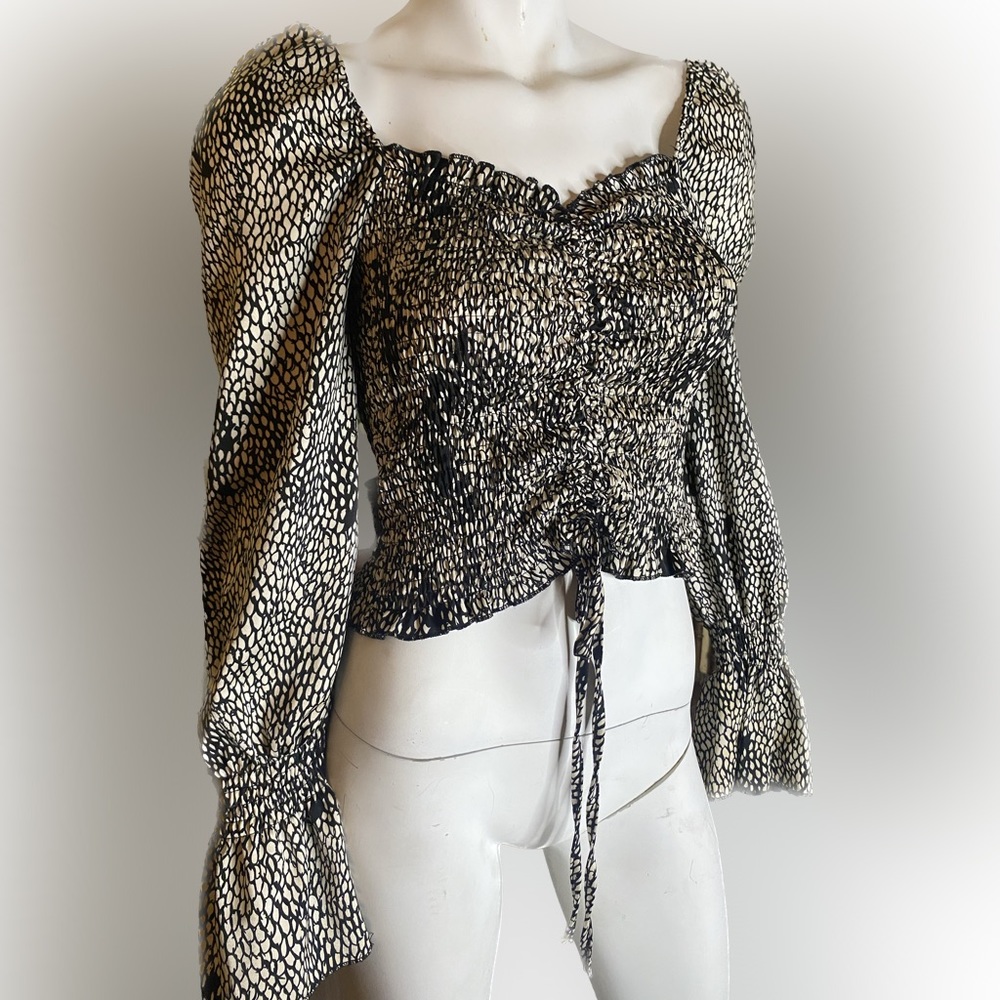 Ladies sweetheart crop blouse club cocktail boho too puffy sleeve Freebird